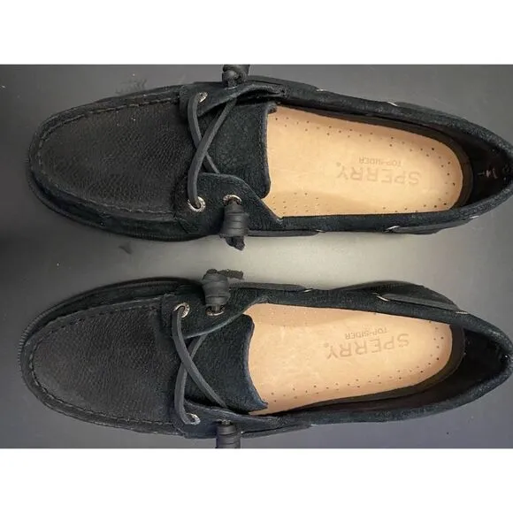Sperry’s | A\O Vida Serpent Leather Boat Shoe | Black | 6.5