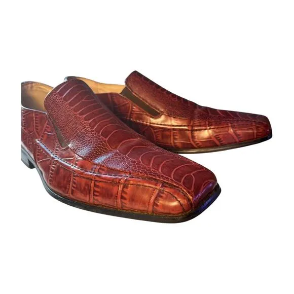 Stacy Adams Croc Embossed Slip On Mens Dress Shoes Size 11 brown Leather Loafers