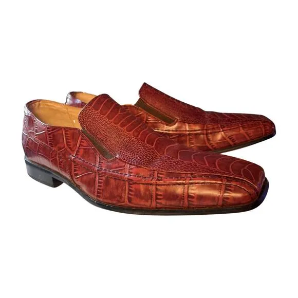 Stacy Adams Croc Embossed Slip On Mens Dress Shoes Size 11 brown Leather Loafers