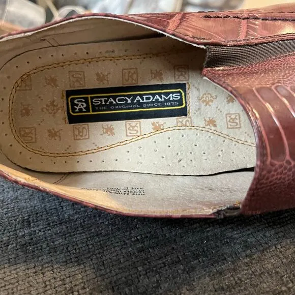 Stacy Adams Croc Embossed Slip On Mens Dress Shoes Size 11 brown Leather Loafers