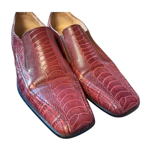 Stacy Adams Croc Embossed Slip On Mens Dress Shoes Size 11 brown Leather Loafers
