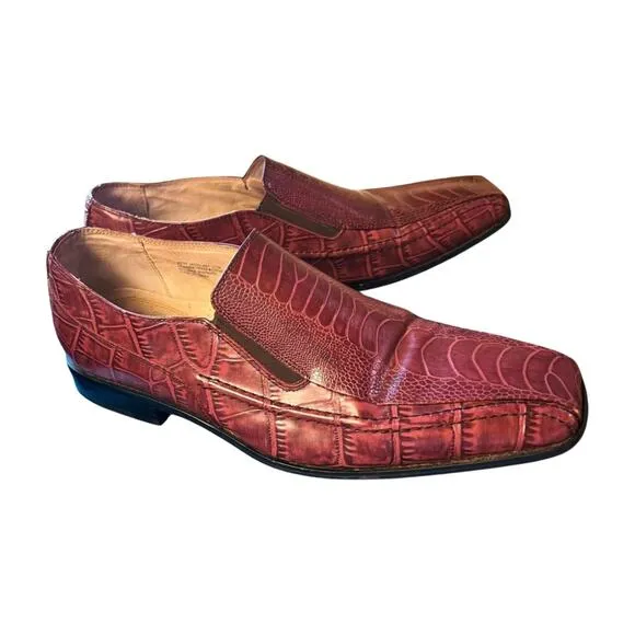 Stacy Adams Croc Embossed Slip On Mens Dress Shoes Size 11 brown Leather Loafers