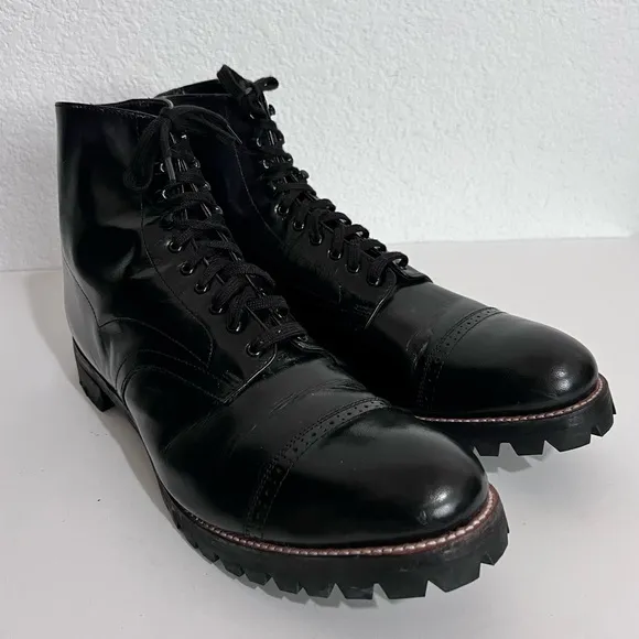 Stacy Adams Madison Cap Toe Black Leather Lace Boots Size 13