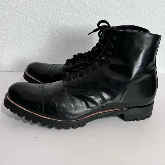 Stacy Adams Madison Cap Toe Black Leather Lace Boots Size 13