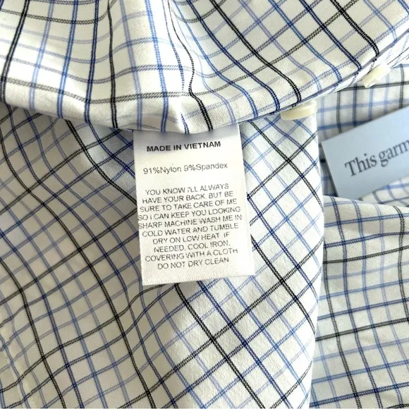 Stantt NEW Performance Tech Stretch Shirt Blue Black Tattersall Size 17.5 34/35