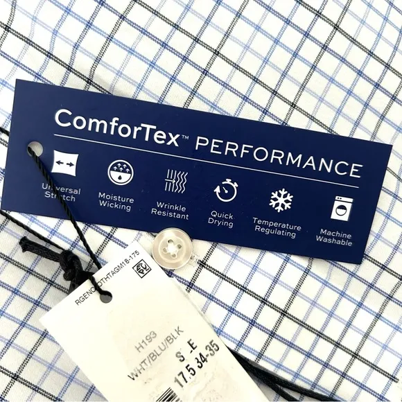 Stantt NEW Performance Tech Stretch Shirt Blue Black Tattersall Size 17.5 34/35