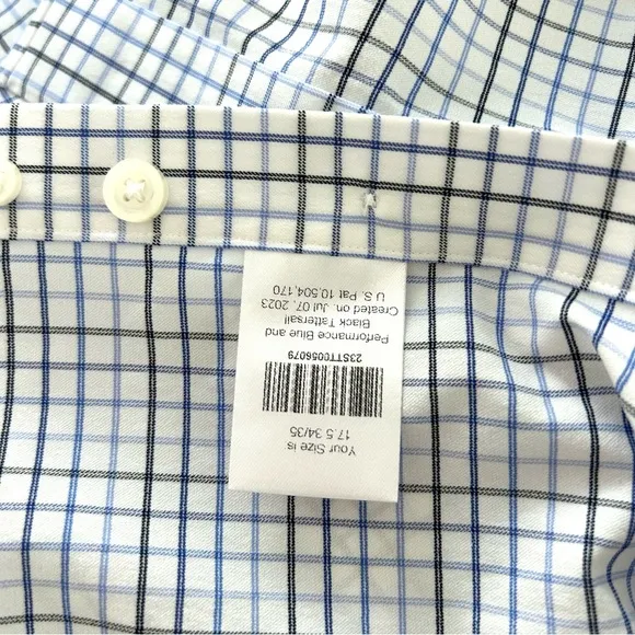 Stantt NEW Performance Tech Stretch Shirt Blue Black Tattersall Size 17.5 34/35