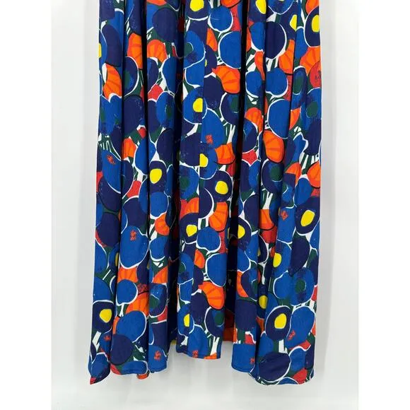 STAUD Affogato Maxi Dress V-Neck Balloon Sleeve Fruit Print Belted, Blue NWT