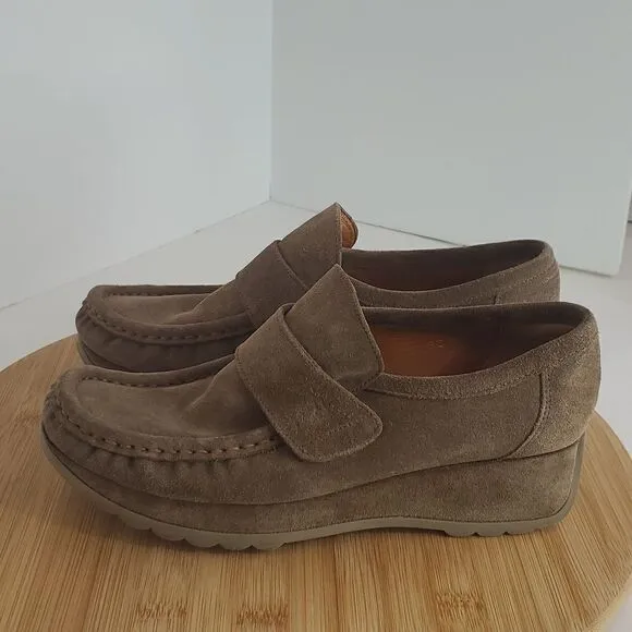 Stephane Kelian Brown Suede Slip On Platform Loafers Women's Shoe Size 38 US 7