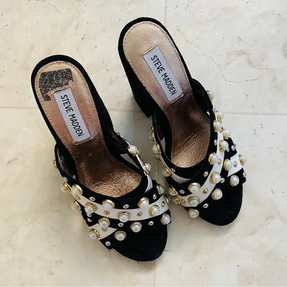 Steve Madden Cove Black Suede Pearl Sandals, Franco Sarto Caven Leather Sandals