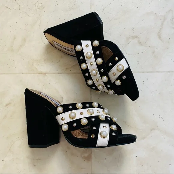 Steve Madden Cove Black Suede Pearl Sandals, Franco Sarto Caven Leather Sandals