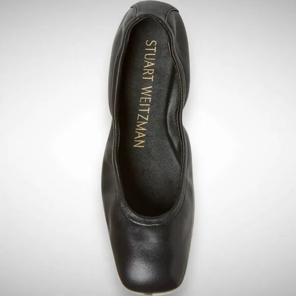Stuart Weitzman Bardot Leather‎ Ballet Flats Shoe Black Size US 6 EU 36.5 NWOT