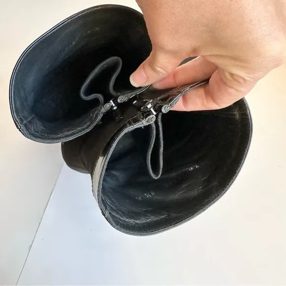 STUART WEITZMAN Black Gore-Tex Patent Leather Tassel Side Zip Waterproof Booties
