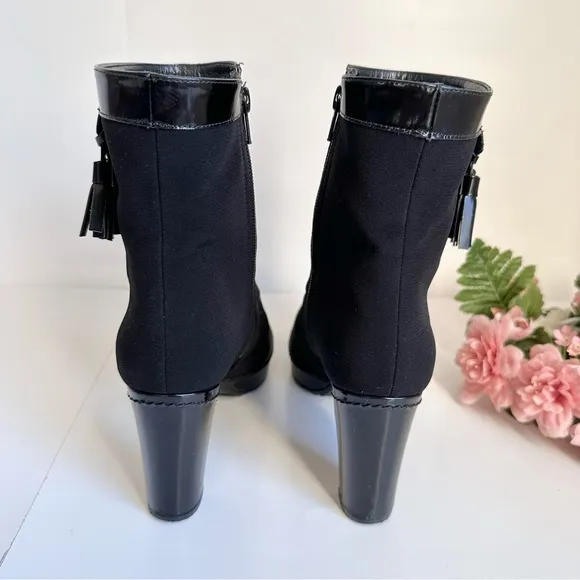 STUART WEITZMAN Black Gore-Tex Patent Leather Tassel Side Zip Waterproof Booties