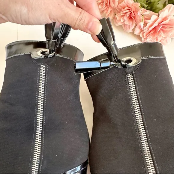 STUART WEITZMAN Black Gore-Tex Patent Leather Tassel Side Zip Waterproof Booties