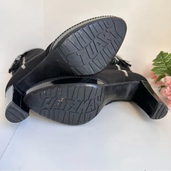 STUART WEITZMAN Black Gore-Tex Patent Leather Tassel Side Zip Waterproof Booties