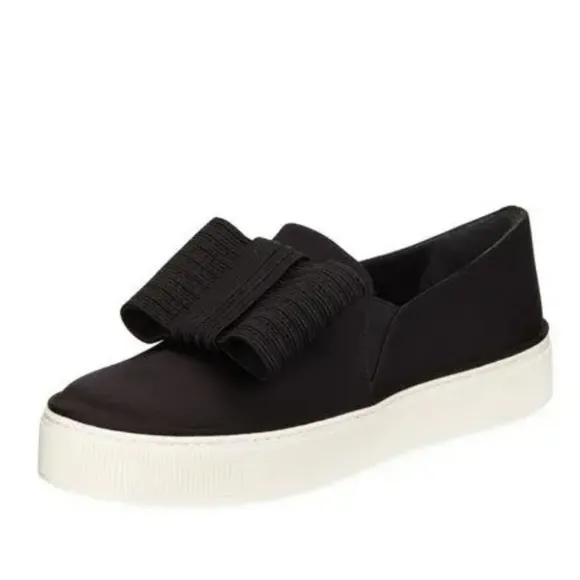 Stuart Weitzman Black Satin Bowgal Bow Slip-on Platform Sneakers Woman's 9.5