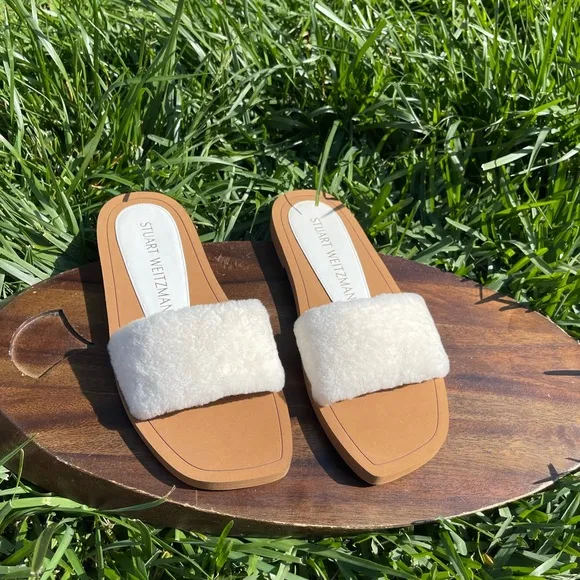 STUART WEITZMAN Cammy Slide Sandal NaturalShearling size 10 new