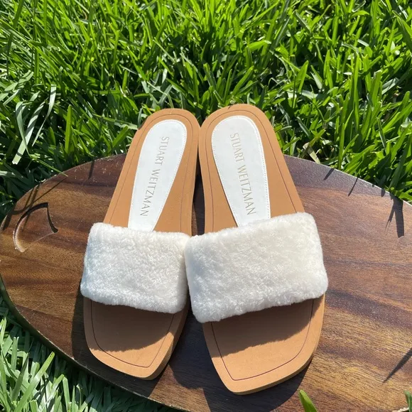 STUART WEITZMAN Cammy Slide Sandal NaturalShearling size 10 new