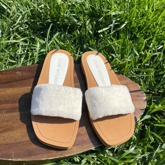 STUART WEITZMAN Cammy Slide Sandal NaturalShearling size 10 new