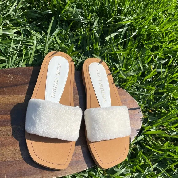 STUART WEITZMAN Cammy Slide Sandal NaturalShearling size 10 new
