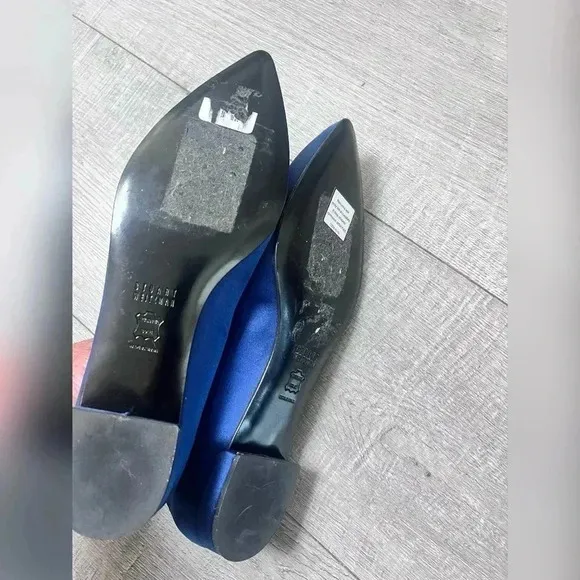 Stuart Weitzman Jewel Midnight Satin Slip On Pointy Toe Flats Like New Size 8.5