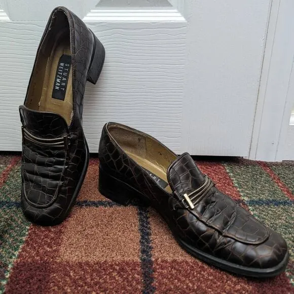 Stuart Weitzman Loafers Croc Embossed Dark Academia Collegiate Schoolgirl Y2K