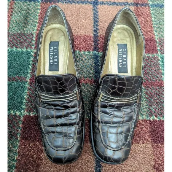 Stuart Weitzman Loafers Croc Embossed Dark Academia Collegiate Schoolgirl Y2K