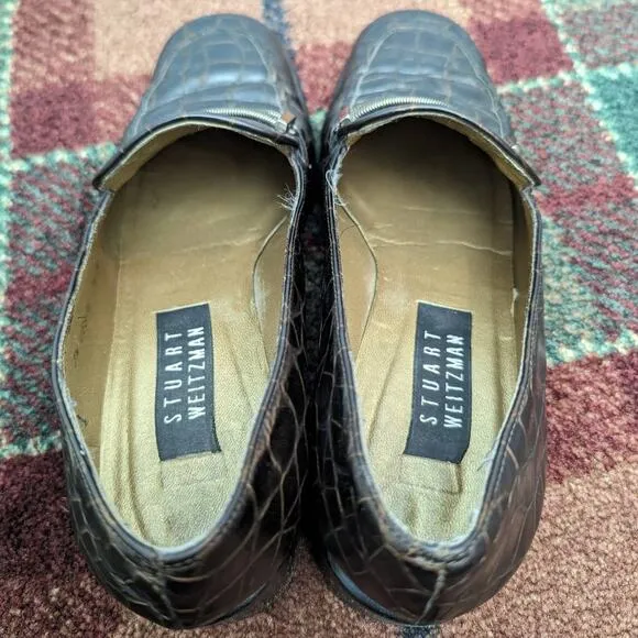 Stuart Weitzman Loafers Croc Embossed Dark Academia Collegiate Schoolgirl Y2K
