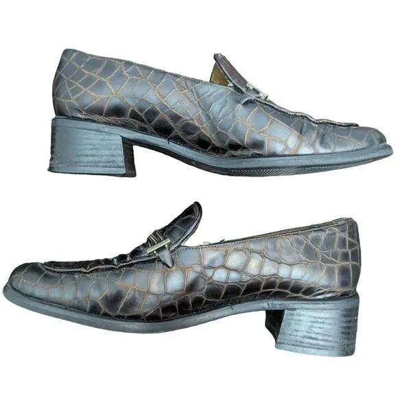 Stuart Weitzman Loafers Croc Embossed Dark Academia Collegiate Schoolgirl Y2K