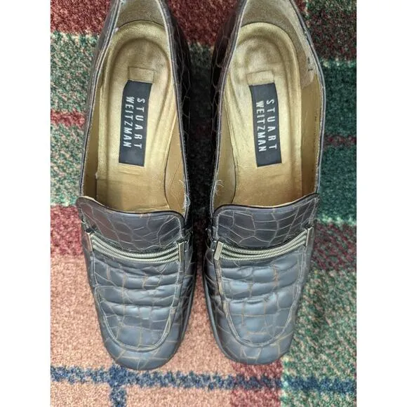 Stuart Weitzman Loafers Croc Embossed Dark Academia Collegiate Schoolgirl Y2K