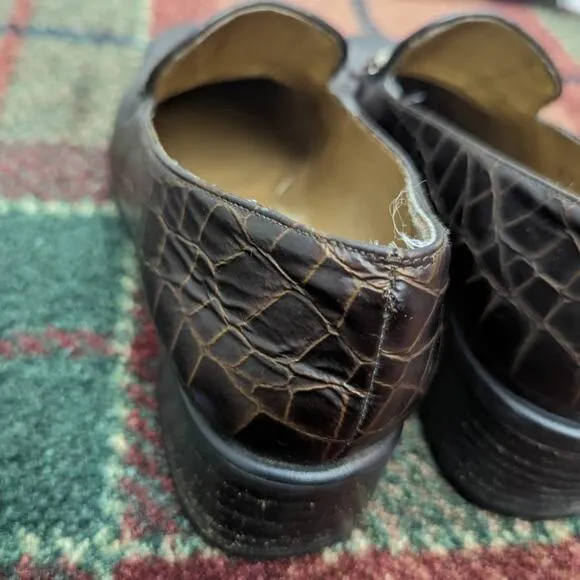 Stuart Weitzman Loafers Croc Embossed Dark Academia Collegiate Schoolgirl Y2K