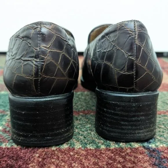 Stuart Weitzman Loafers Croc Embossed Dark Academia Collegiate Schoolgirl Y2K