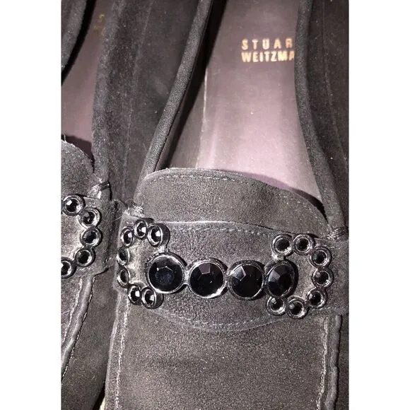 Stuart Weitzman Murphy Moc Embellished Suede Moccasins Loafers  Flats‎ 6.5