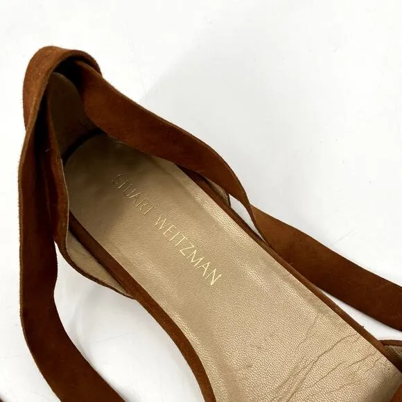 Stuart Weitzman Suede Brown Wrap Sandal Flats