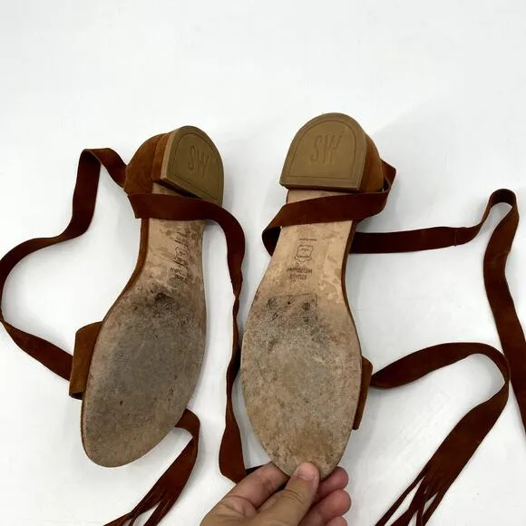 Stuart Weitzman Suede Brown Wrap Sandal Flats