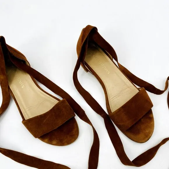 Stuart Weitzman Suede Brown Wrap Sandal Flats