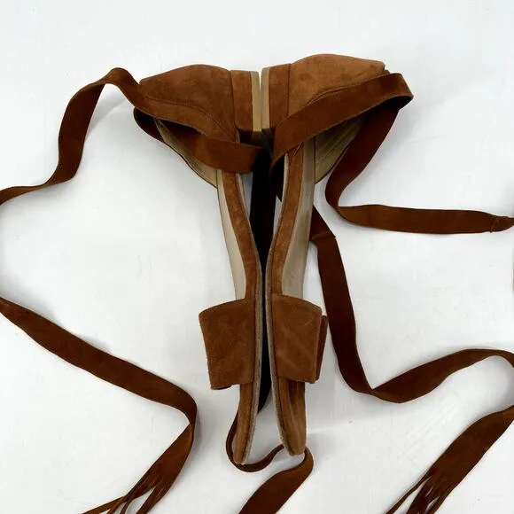 Stuart Weitzman Suede Brown Wrap Sandal Flats