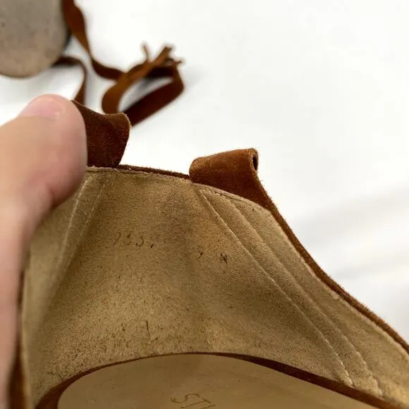 Stuart Weitzman Suede Brown Wrap Sandal Flats