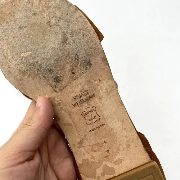Stuart Weitzman Suede Brown Wrap Sandal Flats