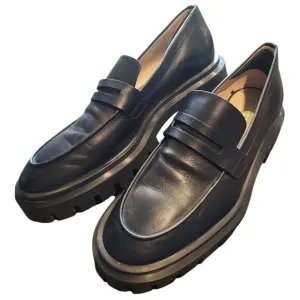Stuart Weitzman Ultralug Penny Loafers Women's 8 B Black Chunky Leather