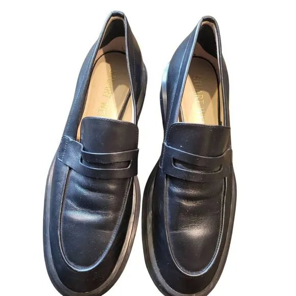 Stuart Weitzman Ultralug Penny Loafers Women's 8 B Black Chunky Leather
