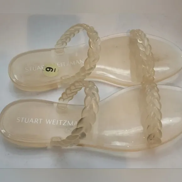 Stuart Weitzman women's sandals beige open toe flats Braida size 9B
