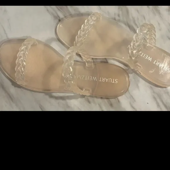 Stuart Weitzman women's sandals beige open toe flats Braida size 9B