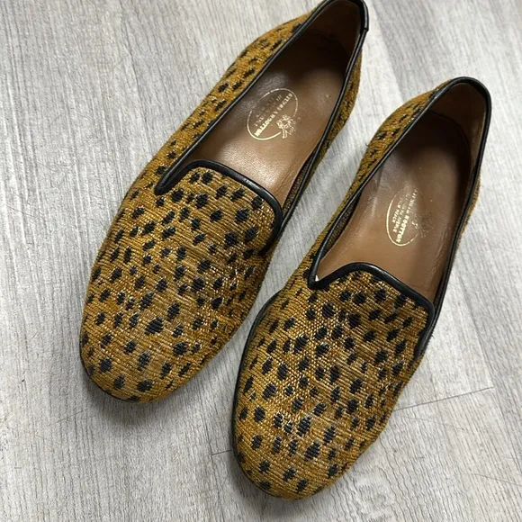 Stubbs &amp; Wootton Cheetah Leopard Needlepoint Loafers Size 9