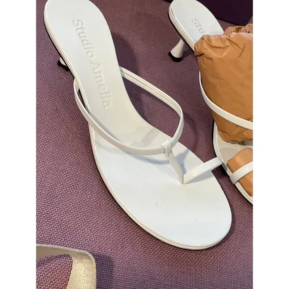 Studio Amelia Edith 50 Heels in White 39 With Box Womens Leather Sandals