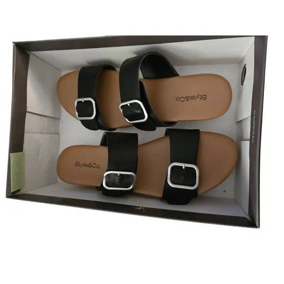 Style &amp; Co. Temppestt Open-Toe Double Buckle Slide Sandals – New – Size 7