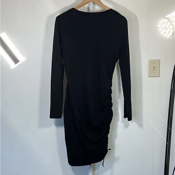 SUNDRY ANTHROPOLOGIE Women’s Side Ruched Long Sleeve Dress Black Size 3/Large