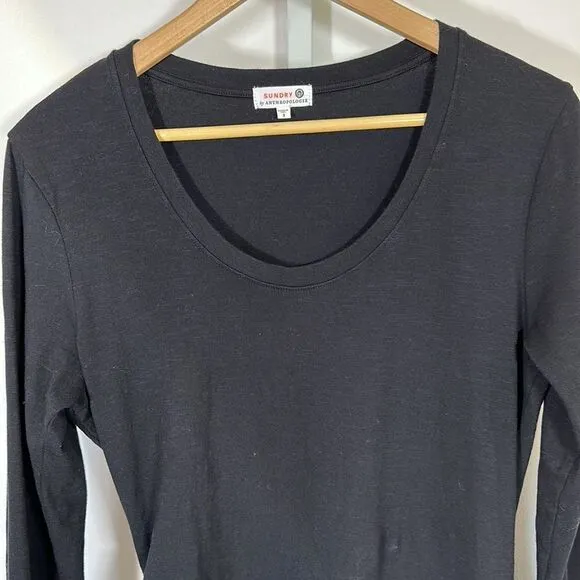 SUNDRY ANTHROPOLOGIE Women’s Side Ruched Long Sleeve Dress Black Size 3/Large