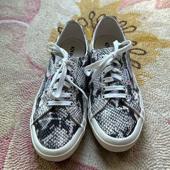 Superga 2750 snake print leather six eyelets low top sneakers SZ 10 women